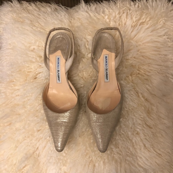 Manolo Blahnik Shoes - MANOLO BLAHNIK GOLDEN METALLIC FABRIC SLINGBACK